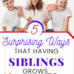 A sister with two younger brothers laughing. Title: Surprising ways that having siblings grows stronger faith