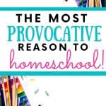 School supplies on white background. Title - My Most Provocative Reason to Homeschool