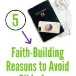 Bible vs Cell Phone - Faith-Building Reasons to Avoid Bible Apps with a Bible with a Phone on top of it.