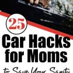 A little boy and girl hanging out the driver's side window smiling. Title - 25 Mom Car Hacks to Keep Your Family Rolling