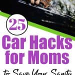 A little boy and girl hanging out the driver's side window smiling. Title - 25 Mom Car Hacks to Keep Your Family Rolling
