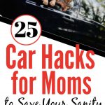 A little boy and girl hanging out the driver's side window smiling. Title - 25 Mom Car Hacks to Keep Your Family Rolling