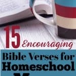 cup of warm coffee and an open Bible - title encouring bible verses for homeschool moms