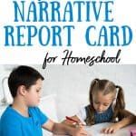 boy and girl studying title - narrative report card for homeschooling