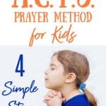 Little girl in blue praying - title - simple 4 step acts prayer method for kids