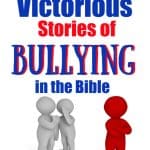 Two gray figures talking about an upset red figure - title 3 victorious stories of bullying in the Bible