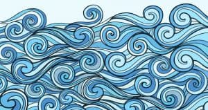 line drawing with blue of churning water